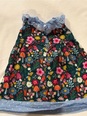 Girls Floral Mushroom Sundress in Teal with Light Blue Trim